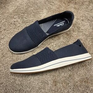 Clarks Cloudsteppers Breeze Vibe Slip-On Shoes Women's 8.5 Navy Comfort Casual